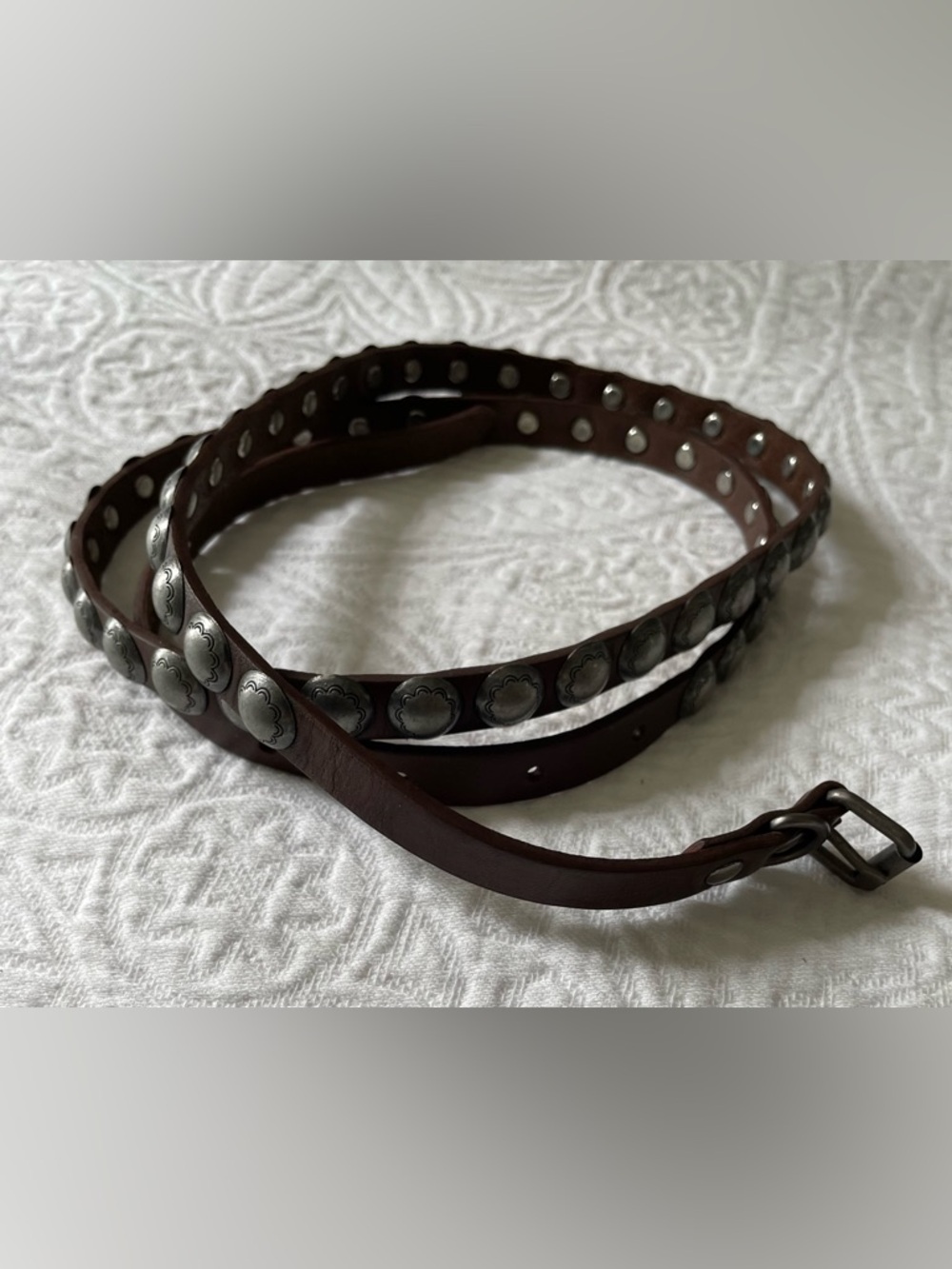 Eddie Bauer Brown Leather Studded Belt with Silver Conchos